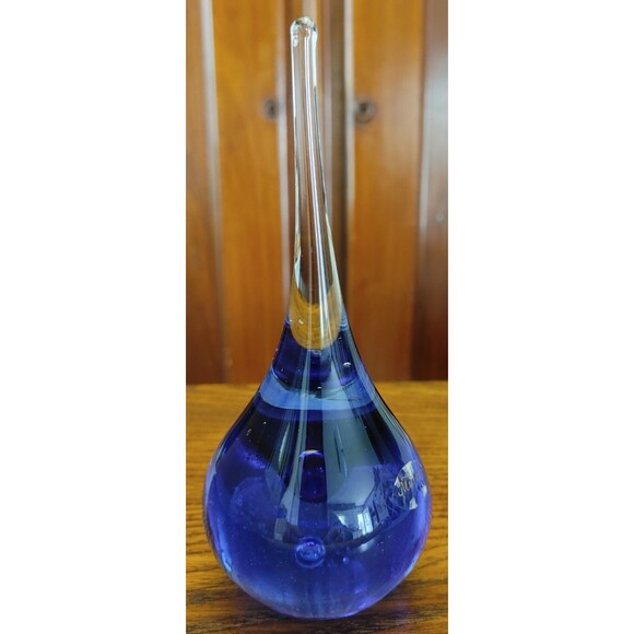 Lovely Glass Blue To Clear Tear Drop Controlled Bubbles Over 7 Inches READ - Picture 6 of 7